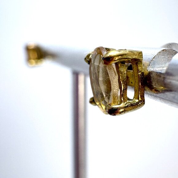 VTG Sterling Silver Gold Wash Oval Citrine Stud Earrings 1CTW Sterling Backs - Picture 5 of 8